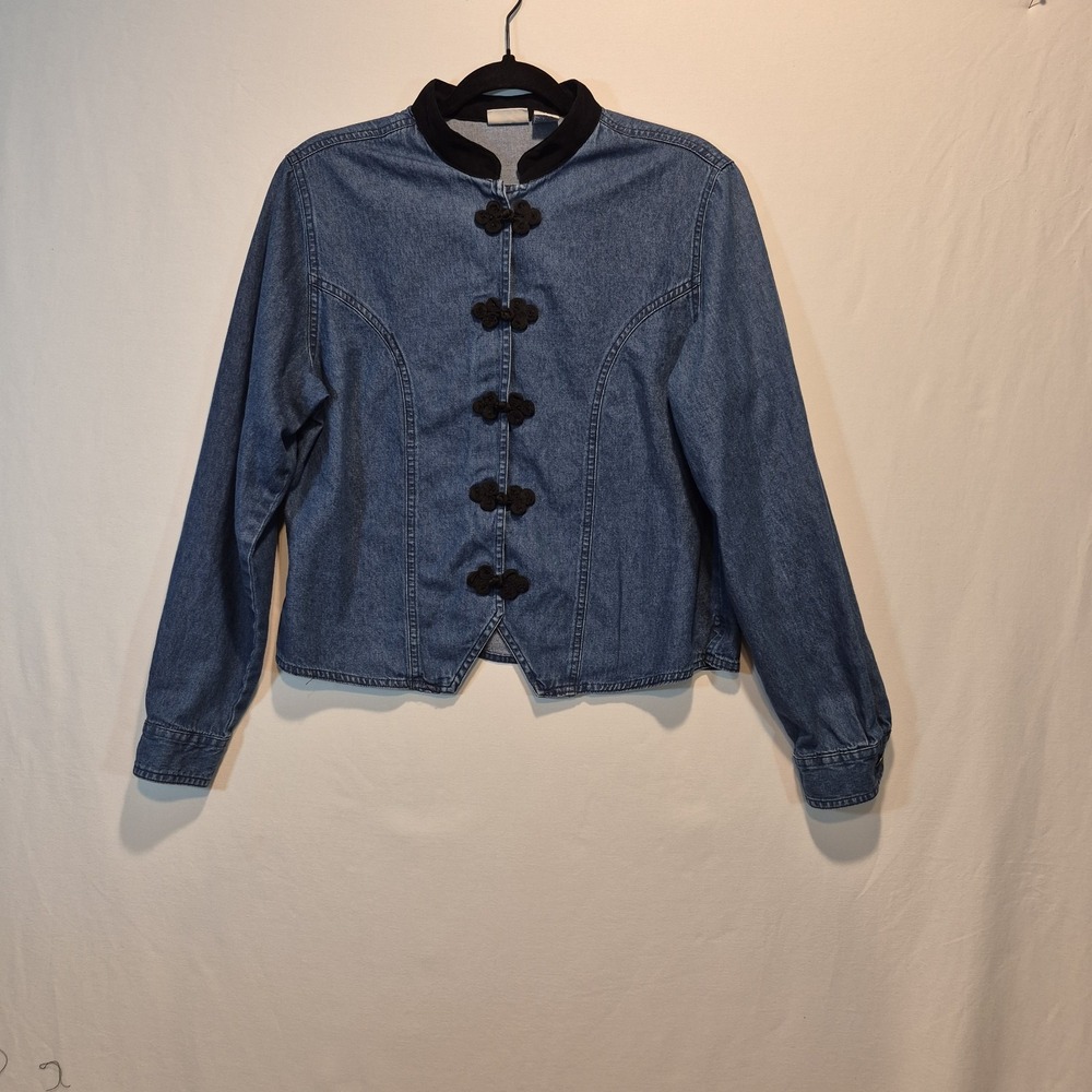 Sun River Womens Blue Jean Jacket  Sz M Chinoiserie New Chinese Vintage 90s Boho